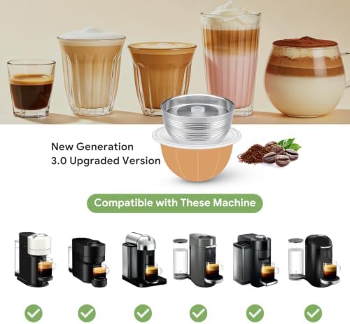 Reusable Coffee Pods Capsules For VertuoLine Next Coffee Machine, New Version Stainless Steel Refillable Pods Compatible with Nespresso Vertuo Make 230 ML Crema Coffee, 1 Capsule 1 Tamper - Image 2