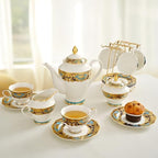 Luxury White & Gold Embossed Tea Cups and Saucers with Teapot, Sugar Bowl, & &Creamer, Vintage European Porcelain Coffee Set for Tea Party, Wedding, Gift (Turquoise&Gold, 17pcs/set) - Image 5