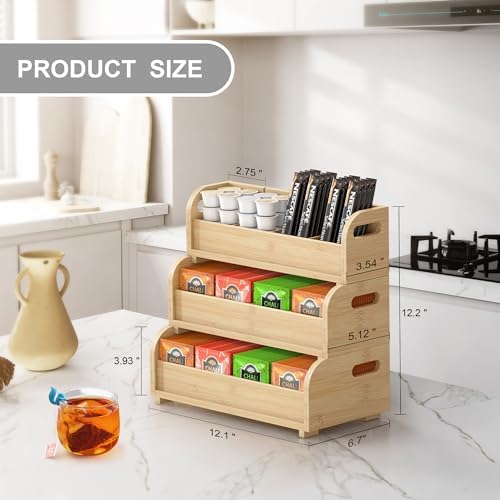 3-Tier Bamboo Tea Bag Organizer, Stackable Tea Holder for Countertop - Image 2