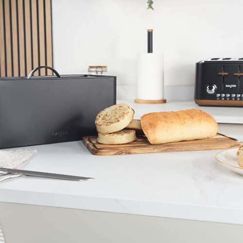 Salter BW13564EU7 Toronto Bread Bin With Chopping Board – Countertop Storage Box With Wooden Base for Cutting & Serving, Rectangular Bread Holder Container for Kitchen, Easy To Clean, Acacia, Black - Image 7