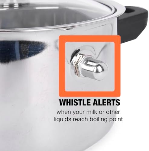 KSJONE See Through lid Milk Boiler 67 oz/2000 ml Pot, Stainless Steel Double Wall Milk Cooker with Whistle and Funnel, Silver - Image 4