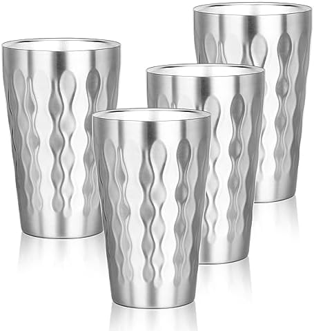 Stainless Steel Double Wall Cups, 16 oz Insulated Tumbler, 4 Pack Unbreakable Stackable Water Tumblers Insulated Metal Cup Premium Drinking Glasses for Travel Camping Home Outdoor by Offiper