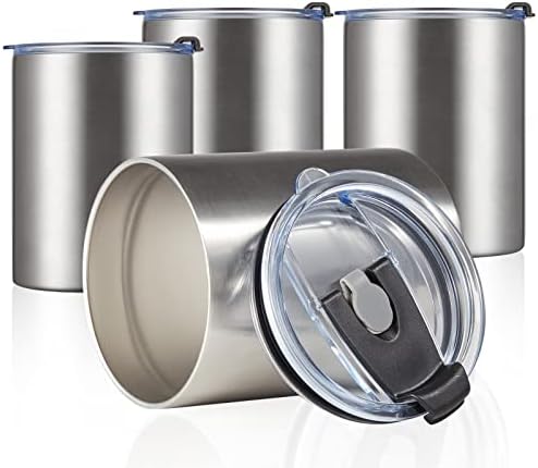 MEWAY 12 oz Lowball, Tumbler Stainless Steel Double Wall Vacuum Insulated Mug with Straw and Lid, Cleaning Brush ，Durable Powder Coated Insulated Coffee Cup for Cold & Hot Drinks (Silver,4 pack) - Image 2