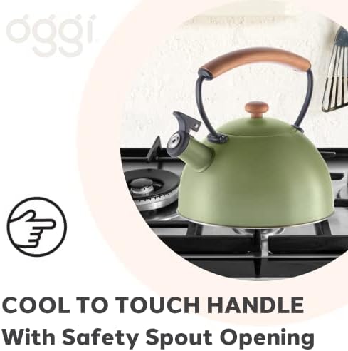 OGGI Tea Kettle for Stove Top - 64oz / 1.9lt, Stainless Steel with Loud Whistle & Stay-Cool Wood Handle, Ideal Hot Water Kettle and Water Boiler - Green - Image 6