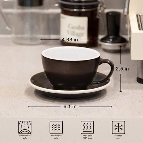 Loveramics Coffee Cup Ceramic, 10 oz Latte Art Cup with Saucer for Cappuccino, Tea, Espresso, Thick - walled stoneware Cappuccino mug Set for Cafe and Barista - Potters Colours (Gunpowder, 10OZ) - Image 2