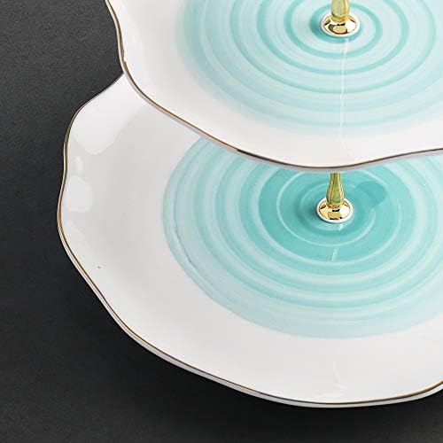 Sweejar 3 Tier Ceramic Cake Stand,Dessert Stand,Cupcake Stand,Tea Party Pastry Serving Platter,Food Display Stand for Tea/Coffee/Birthday/Wedding/Women/Afternoon/Gift - Blue - Image 3