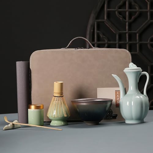 Matcha Whisk Set, 8-PCS Portable Matcha Set with Bowl, Teapot & Travel Bag - Complete Japanese Tea Ceremony Kit Gift (D) by Unknown