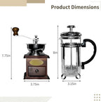 French Press Coffee Grinder Set, Metal and Wood Burr Grinder with French Press Coffee Maker, Smooth Coffee for Home and Camping, Coffee Table Decor, 7.9 x 5.1 x 2.6 in - Image 5