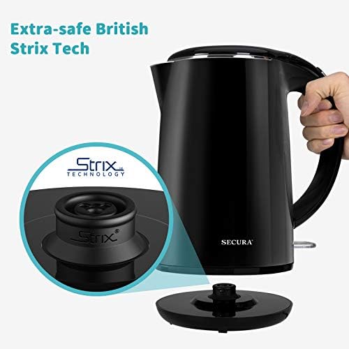 Secura Original Stainless Steel Double Wall Electric Water Kettle 1.8 Quart with Auto Shut-Off & Boil-Dry Protection, Black Onyx SWK-1701DA/HB-3227B - Image 4