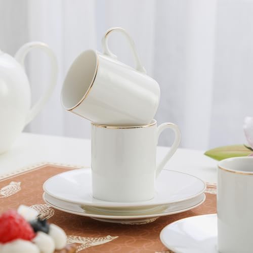 White Porcelain 8-Piece Espresso Cup Set - 3.3oz Demitasse Cups - Image 5