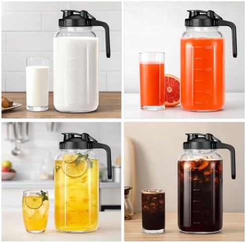 64oz Glass Pitcher with Handle and Flip Lid, Leak-Proof Seal, 3 Pack Mason Jar Pitchers, Suitable for Iced Tea, Juice, Milk, Iced Coffee, Pink - Image 7