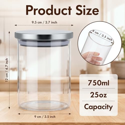 6 Pcs 25oz Clear Canisters Set for Kitchen, Glass Jars with Lids - Image 2