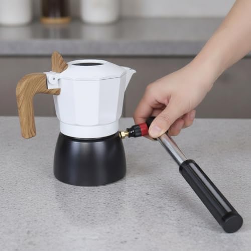 Gralara Italian Coffee Pot with Manual Pump Wood-Grain Pneumatic Coffee Maker Compact for Home Baristas, Kitchen, Black And White, style to 1 - Image 5