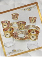 Porcelain Tea Set for 6 Persons with Burgundy Hebeli Design, Glass Cups, 6-Piece Set for refined Tea Parties, Dishwasher Safe for Easy Cleaning, Premium Turkish Craftsmanship - Burgundy Hebeli - Image 3