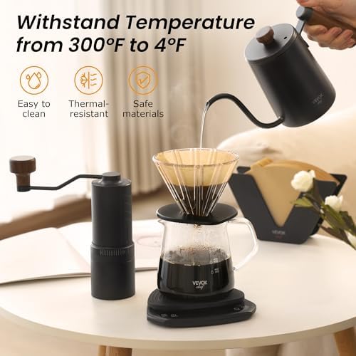 VEVOK CHEF Pour Over Coffee Maker Set with Extra 200PCS #2 Cone Coffee Filters Bundle, 20 Oz Glass Server Dripper Brewer with Unbleached Natural Paper Filters for Home Camping Outdoor - Image 2