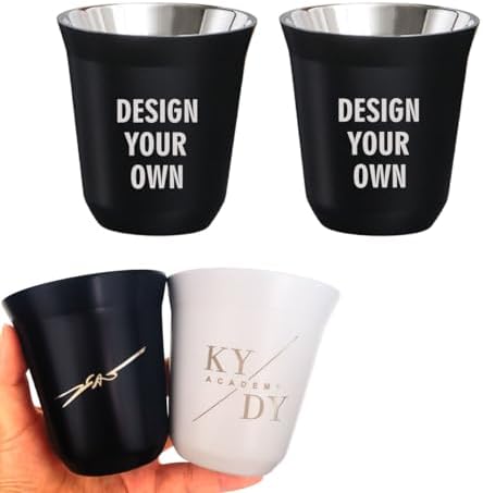 Personalized Cups 3 Pack, 5.4oz Coffee Cups, Custom Name/Text/Logo, Stainless Steel Double Wall, Gifts for Wedding, Anniversary, Travel, Perfect for Couples, Friends, Families by Custom