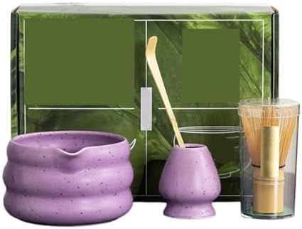 4/pcs Matcha Set Bowl With Mouth Dynasty Tea Tip Tool Whisker Stand(Purple) by Unknown