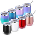 Volhoply 12oz Stainless Steel Wine Tumbler with Lid Bulk 8 Pack,Double Wall Vacuum Stemless Wine Glasses,Reusable Metal Travel Coffe Mug with Straw,Insulated Cups Gifts for Christmas（Assorted,8 Set） by LiveFully%EF%BC%8CDrinkFreely%E2%80%94KeepGoingwithVolhoply%EF%BC%81