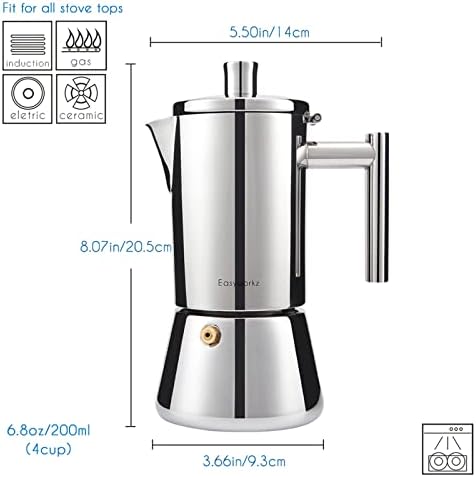 Easyworkz Diego Stovetop Espresso Maker 4Cup 6.8 oz Induction Moka Pot, Bundled with Retro Stainless Steel Coffee Spoon With Black Walnut Handle,10g - Measuring Spoon - Image 3