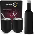 CHILLOUT LIFE 12 oz Stainless Steel Wine Tumblers 2 Pack & 1 Insulated Wine Bottle - Double Wall Vacuum Insulated Wine Glasses Cups with Lids and Straws Set Keeping Cold & Hot Gift Set by CHILLOUTLIFE