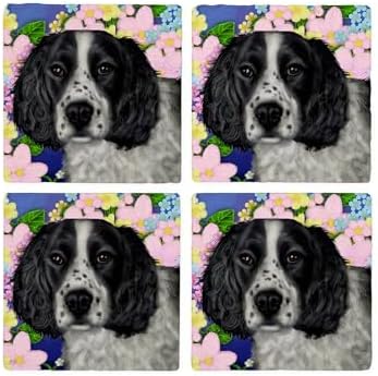 CafePress English Springer Spaniel Garden Tumbled Stone - Set of 4 Coasters Set of 4 w/holder - Image 4