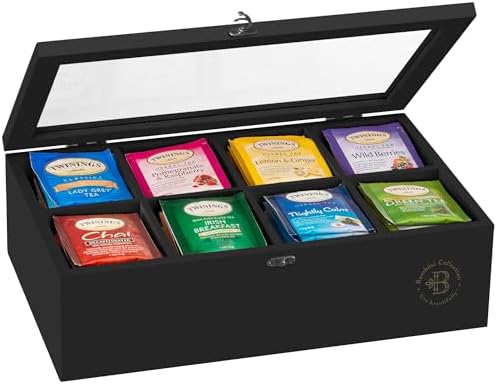 Bambüsi Tea Bag Organizer - Bamboo Tea Box Organizer Storage Box, Tea Bag Holder with Acrylic Window, Magnetic Lid Keeps Tea Bags Fresh - Ideal Gifts Tea Organizer Caddy (Tea Not Included) - Black by Bamb%C3%BCsi