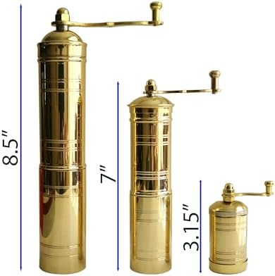 Turkish Coffee Grinder Set of 3 - Brass Manual Mill with Folding Handle and Adjustable Grind for Coffee Beans and Black Pepper Only, Not for Salt, 8.7, 7 and 3.3 Inch, Gold Kitchen Decor Gift - Image 2