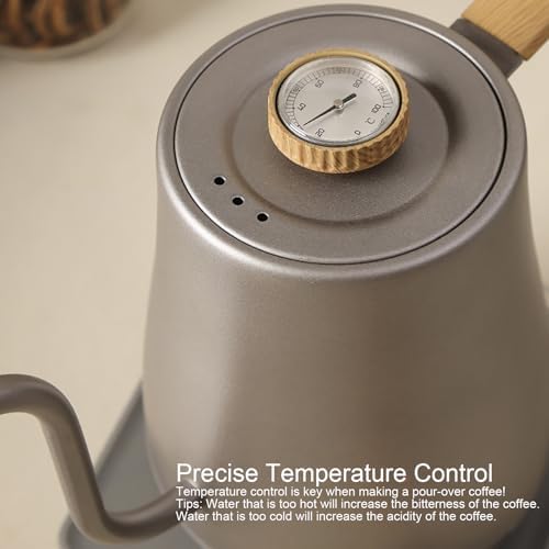 Gooseneck Digital Electric Kettle Set, 304 Stainless Steel Interior Programmed Temperatures with ±1℉ Temperature Control Function, 1000 Watt Rapid Boiling And Keep Warm Function,Silver - Image 4