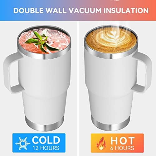 VEGOND 20 oz Tumbler Bulk with Handle Lid and Straw, Stainless Steel Insulated Travel Coffee Mug Set, Spill Proof Double Wall Metal Tumblers Cups, White 6 Pack - Image 3