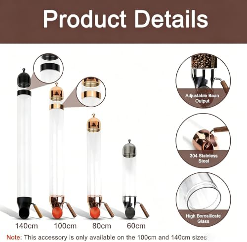Wall Mounted Coffee Bean Dispenser, Candy Machine Grain Dispenser, Glass Tube Diameter 9cm, Adjustable Bean Output, for Home Commercial Candy Oatmeal Tea 100cm - Image 2
