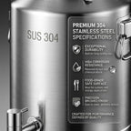 5-125L Milk Can Bucket, 304 Stainless Steel Water Dispenser with Spigot - Image 2
