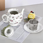 Floral Teapot with Infuser, 33oz, Ceramic Tea Pot with Tea Strainers for Loose Leaf Tea, Rose Teapots for Tea Party, New Bone Porcelain Teapot - Image 2