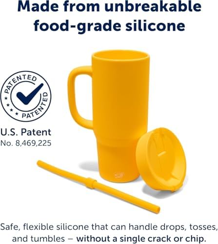 Silipint 32oz Silicone Humbler Tumbler with Handle, Flip Lid and Straw – BPA-Free, Non-Toxic, Unbreakable, Microwave, Dishwasher Safe – Perfect for Tea, Cold Water, Classic Yellow - Pack of 2 - Image 4