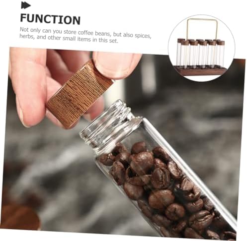 Coffee Bean Storage Tube Glass with Wooden Stand - Image 5
