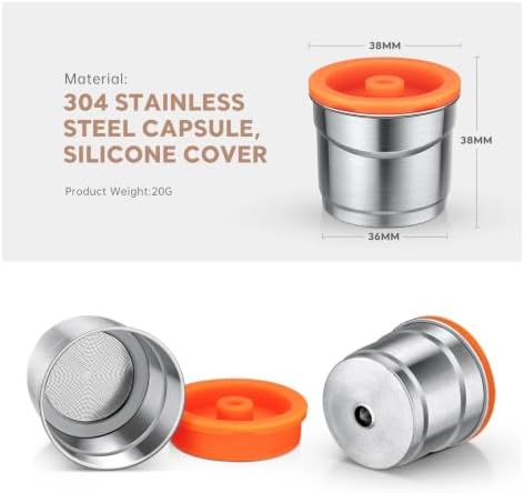 Stainless Steel Metal Reusable Coffee Capsule Refillable Filter with Orange Cover(3pc-t-ymq) - Image 3