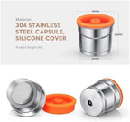 Stainless Steel Metal Reusable Coffee Capsule Refillable Filter with Orange Cover(2pc-t) - Image 3
