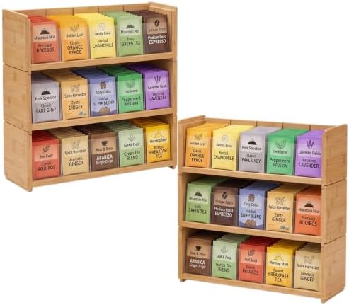 Marsui 2 Sets 3 Layer Stackable Bamboo Tea Bag Organizer Storage Holder and Display Rack for Tea Bag, Teabag Station Stand for Countertop, Kitchen Cabinet Pantry Office by Marsui