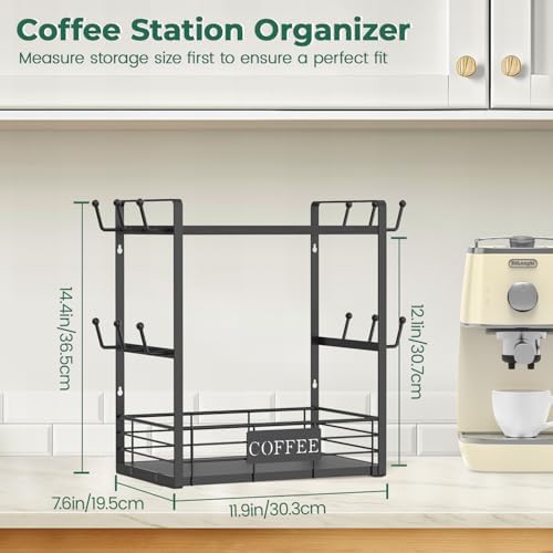 EsLuker.ly Coffee Mug Cup Holder Tree Bar Station Organizer, 2 Tier Black - Image 2