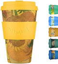 Ecoffee Cup 14oz (400ml) Van Gogh Reusable Coffee Cup – PLA Plant-Based Travel Mug with Silicone Lid, Melamine Free & Dishwasher Safe – Sunflowers by EcoffeeCup