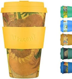 Ecoffee Cup 14oz (400ml) Van Gogh Reusable Coffee Cup – PLA Plant-Based Travel Mug with Silicone Lid, Melamine Free & Dishwasher Safe – Sunflowers by EcoffeeCup