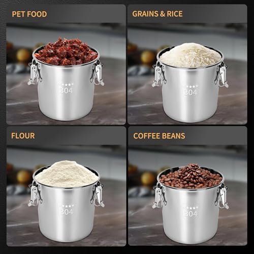 21L/5.6GAL and 12L/3.2GAL Stainless Steel Airtight Canister, Food Storage Canisters with Lid&Locking Clamp for Rice Flour Sugar Grain Coffee Bean Storage Containers (12L & 21L,2 CANISTERS) - Image 2