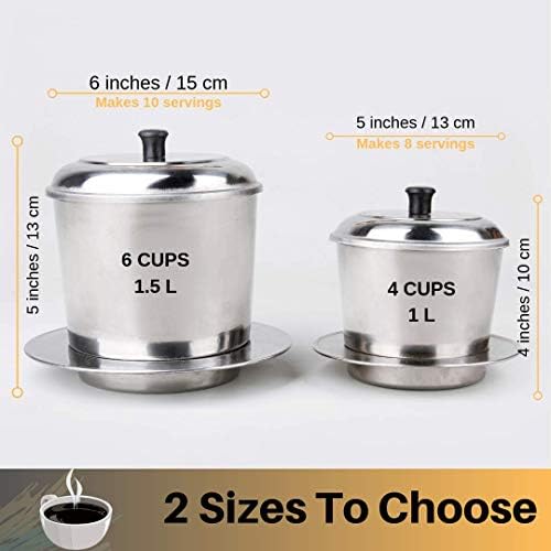 Large Vietnamese Coffee Maker - 10 Cup Stainless Steel French Press Style Coffee Pot with Pour Over Dripper, Portable - Image 4