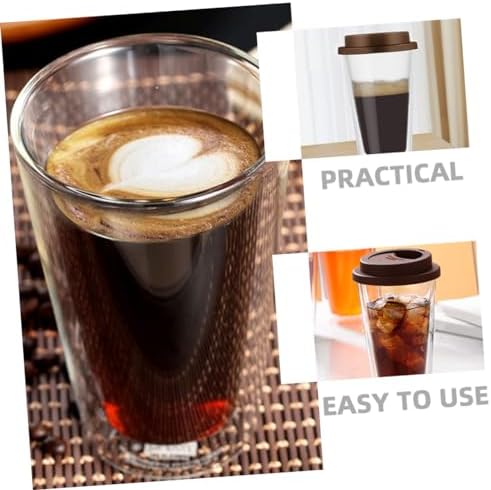 Happyyami Glass Coffee Mug with Silicone Lid Insulated Double Wall 350ml - Image 2