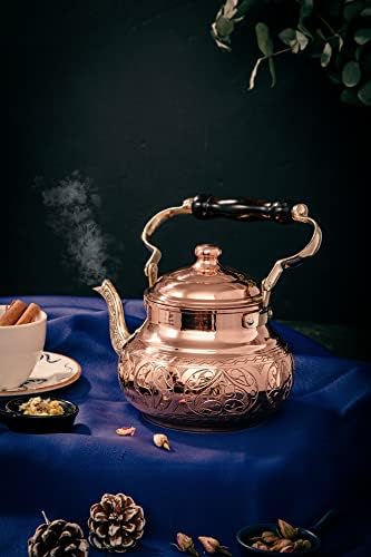 DEMMEX Handmade Engraved 1mm Thick Solid Uncoated Copper Tea Pot Kettle Stovetop Teapot, 1.6-Quart - Image 6