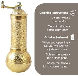 Decorative Manual Coffee Grinder, Zamak Conical Burr, Refillable Mill with Adjustable Coarseness, Handmade Turkish Mill with Handle,Hand Crank 18 cm-7.1 inch - Image 6