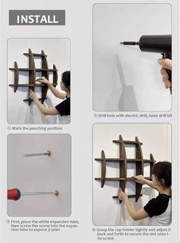 Solid Wood Chinese Tea Cup Holder, Wall Mounted Mug Display Shelf - Image 6