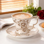Tea Cups and Saucers Set of 2, 6.4oz Stackable Porcelain Coffee Cup, YFH17 - Image 5