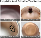 50.7oz Copper Tea Kettle for Stovetop Safe, Chinese Style Non-Coating Pure Copper Teapot with Filter Holes and Tea Ball for Loose Tea, Handmade Solid Metal Tea Pot with Non Slip Handle(1500ml) - Image 5
