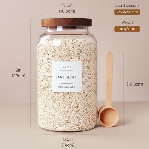 CZSZYGHBAO 2 PCS Large Glass Jar with Airtight Lid, Glass Food Storage Jars for Tea,Spice,Cereal, Egg,Flour,Coffee and More(98 FL OZ/2800 ml) - Image 2