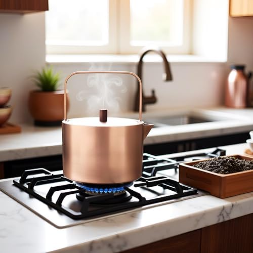 YJX Pure Copper Tea Kettle For Stovetop Safe, Chinese Style Non-Coating Teapot with Stainless Steel Tea Ball For Loose Tea, Durable Tea Pot, 1500ml Kettle - Image 4